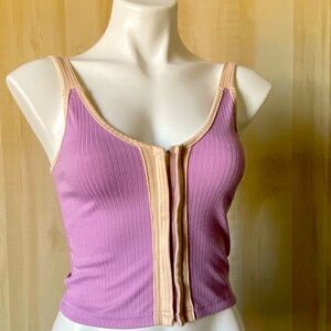 NWOT Fanco Pink & Cream Ribbed Cropped Spandex Corset Top in Size L